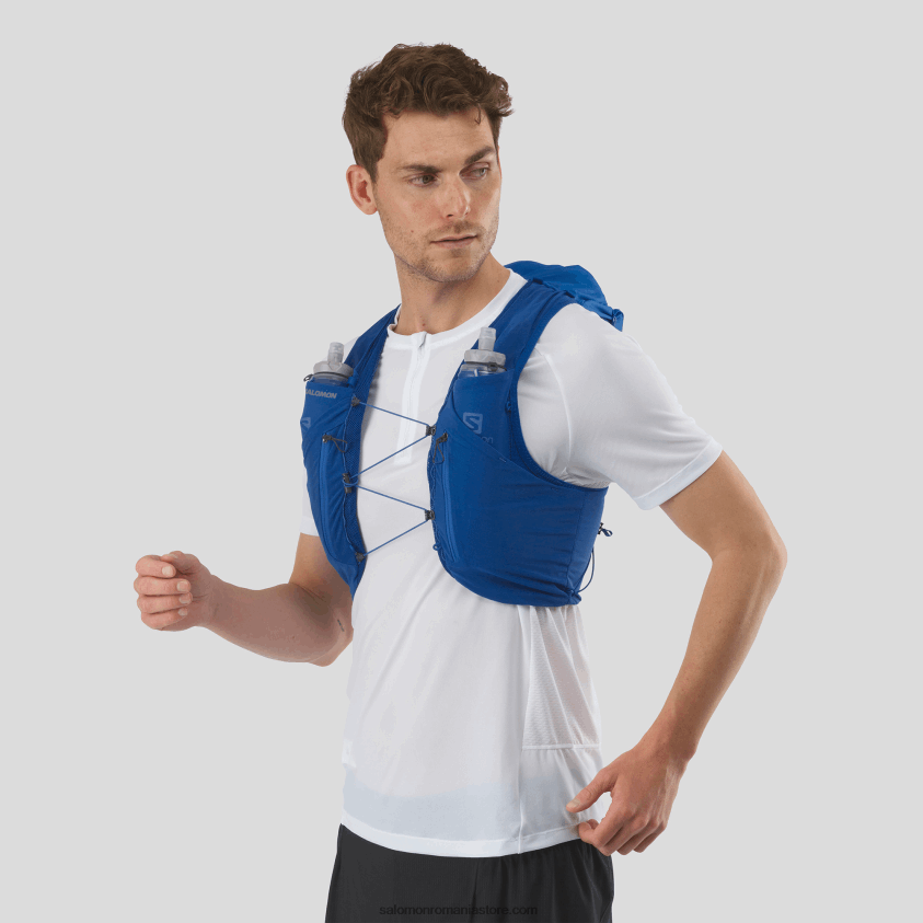 Salomon albastru nautic/abanos/alb vestă de alergare bărbați cu baloane incluse - piele adv 12 6D8X2J302
