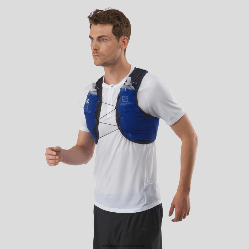 Salomon albastru nautic/indigo de dispoziție vestă de alergare pentru bărbați cu baloane incluse - piele activă 4 6D8X2J328