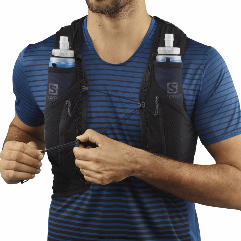 Salomon negru vestă de alergare bărbați cu baloane incluse - piele adv 12 6D8X2J354