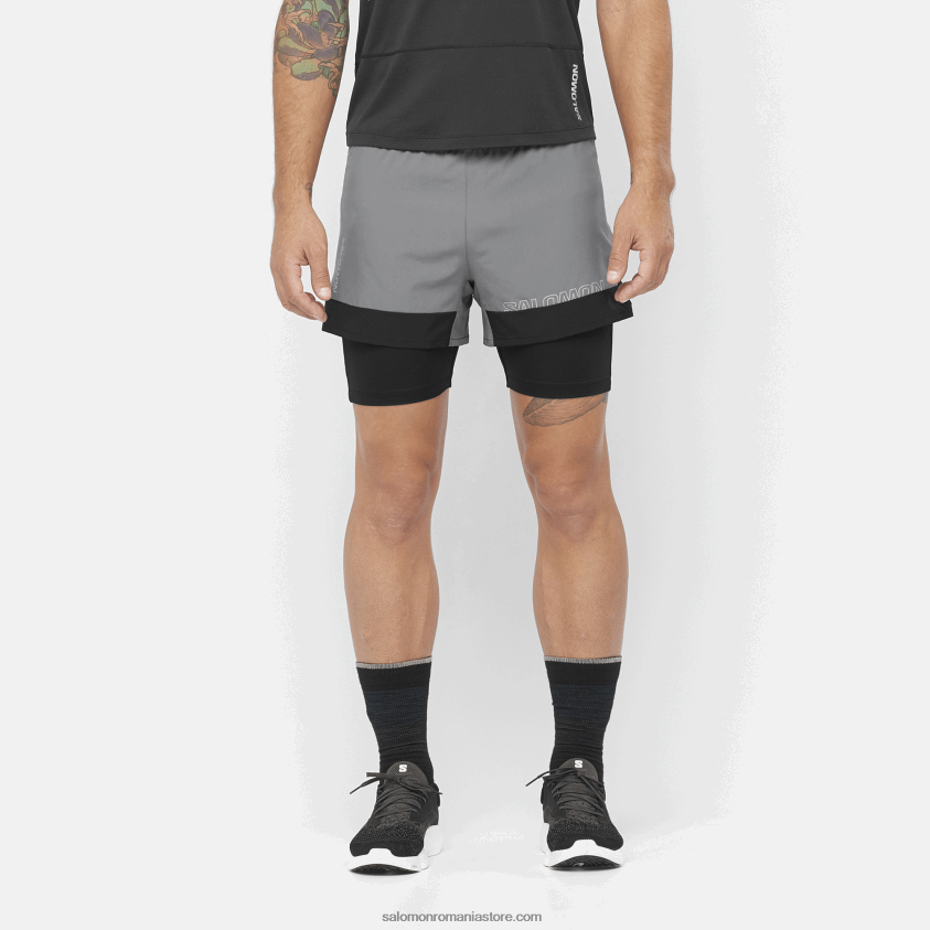 Salomon nuanță liniștită/negru adânc pantaloni scurți bărbați - cross 2in1 6D8X2J280