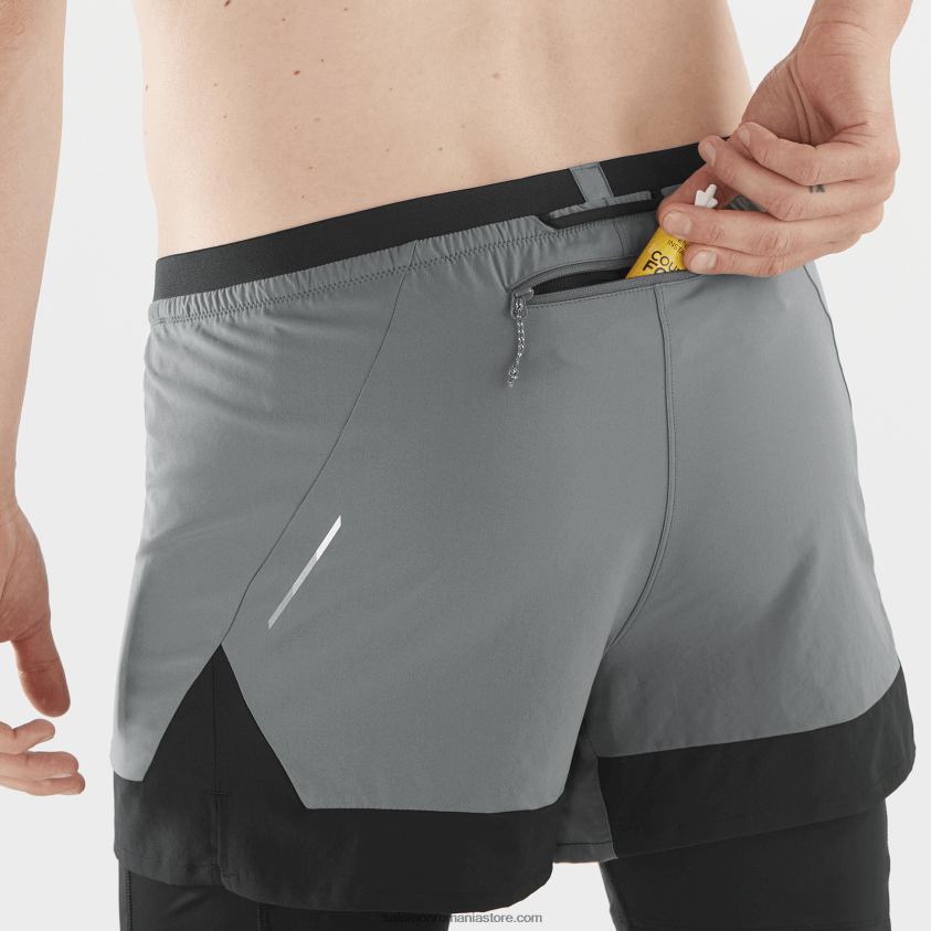 Salomon nuanță liniștită/negru adânc pantaloni scurți bărbați - cross 2in1 6D8X2J280