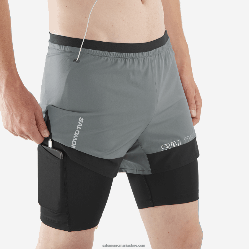 Salomon nuanță liniștită/negru adânc pantaloni scurți bărbați - cross 2in1 6D8X2J280