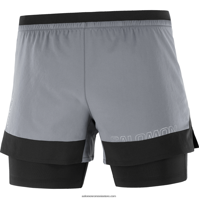 Salomon nuanță liniștită/negru adânc pantaloni scurți bărbați - cross 2in1 6D8X2J280