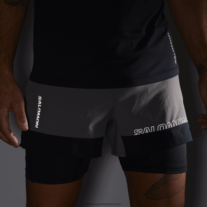 Salomon nuanță liniștită/negru adânc pantaloni scurți bărbați - cross 2in1 6D8X2J280