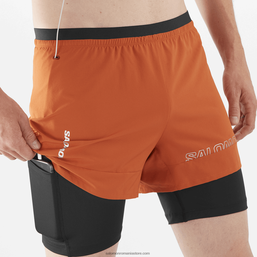 Salomon ocru ars/negru adânc pantaloni scurți bărbați - cross 2in1 6D8X2J279
