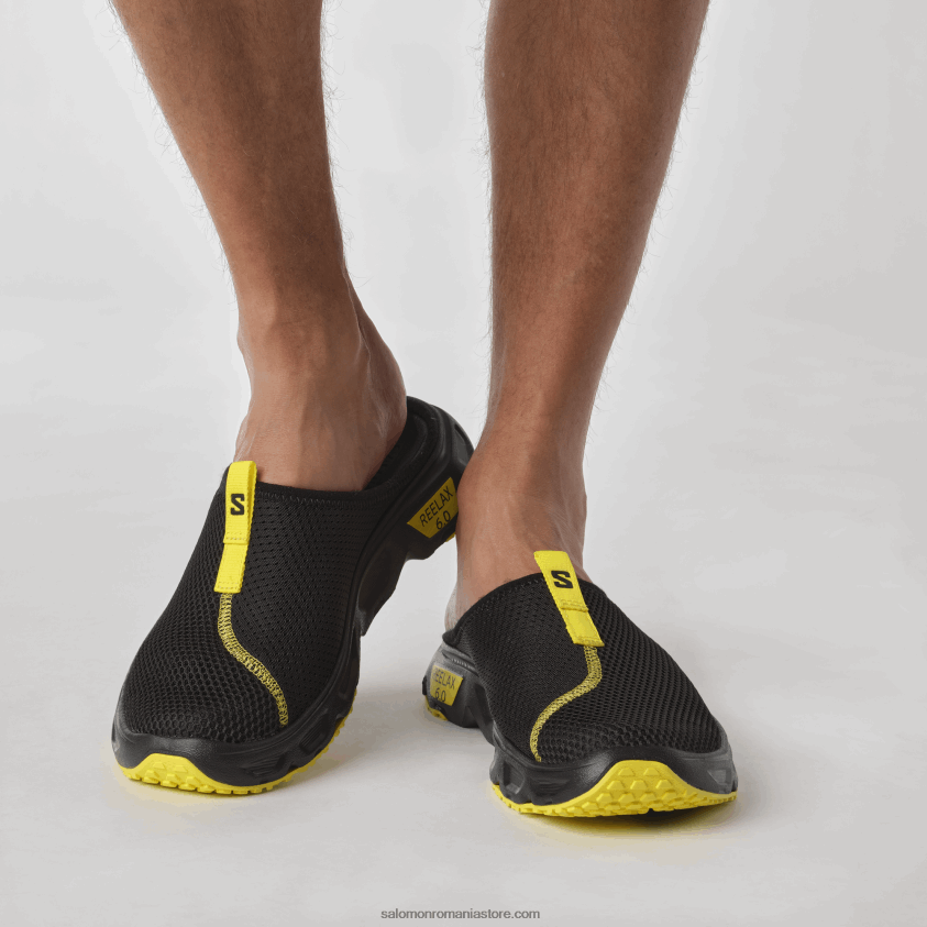 Salomon negru/buttercup pantofi de recuperare pentru bărbați - reelax slide 6.0 6D8X2J1488