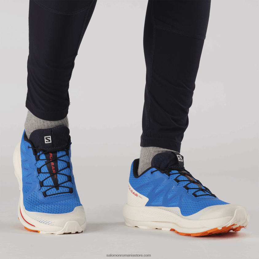 Salomon bunting indigo/gheata de vanilie/portocal vibrant pantofi de alergare pentru bărbați – pulsar trail 6D8X2J1458