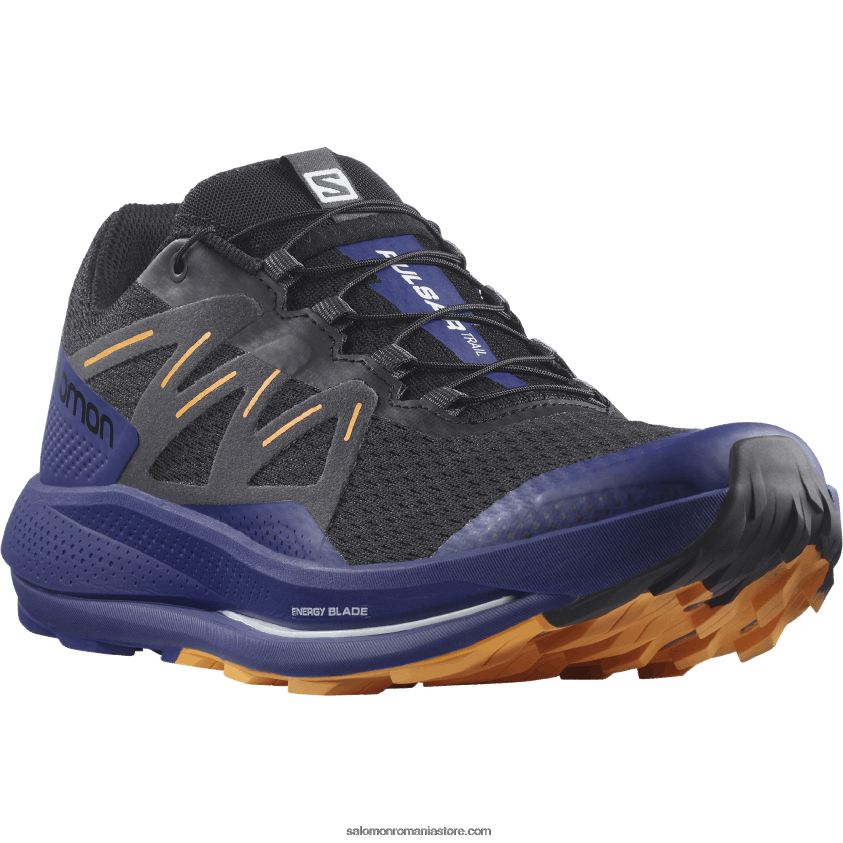 Salomon negru/albastru clematis/portocaliu aprins pantofi de alergare pentru bărbați – pulsar trail 6D8X2J1462
