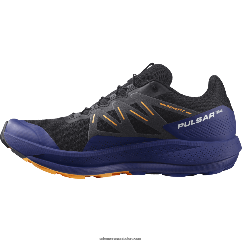 Salomon negru/albastru clematis/portocaliu aprins pantofi de alergare pentru bărbați – pulsar trail 6D8X2J1462