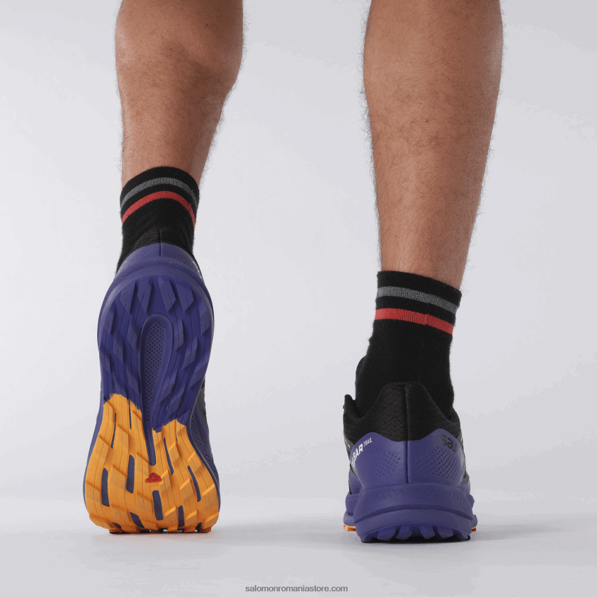 Salomon negru/albastru clematis/portocaliu aprins pantofi de alergare pentru bărbați – pulsar trail 6D8X2J1462
