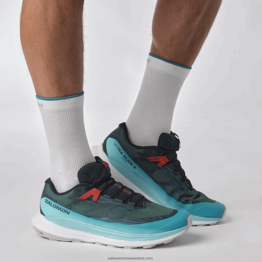 Salomon profund atlantic/strălucire albastră/roșu aprins pantofi de alergare pentru bărbați - ultra glide 2 wide 6D8X2J1469