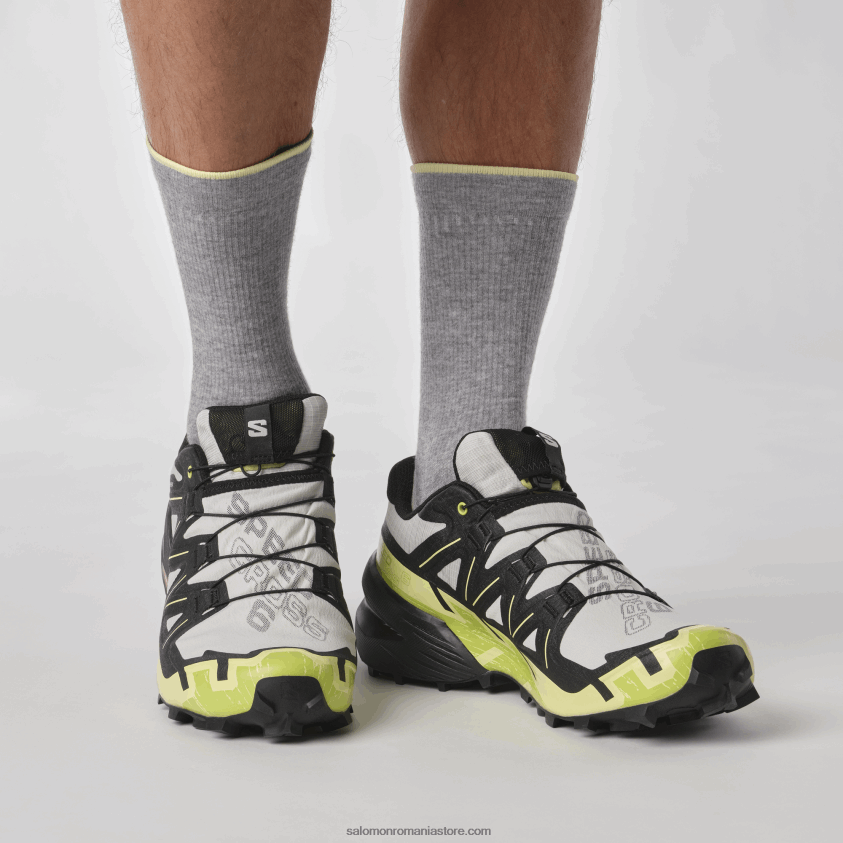 Salomon rocă lunară/negru/tei însorit pantofi de alergare pentru bărbați - speedcross 6 gore-tex 6D8X2J1468