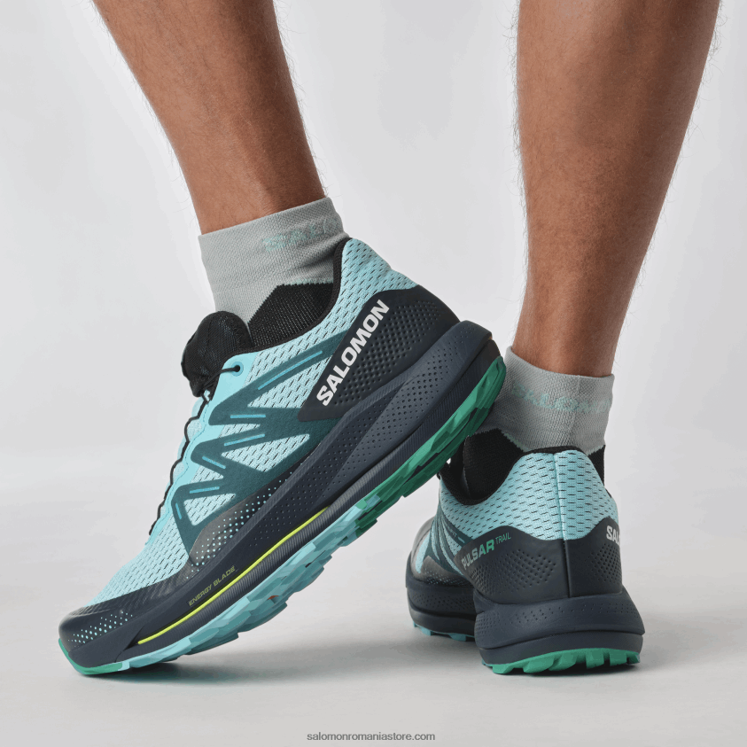 Salomon strălucire albastră/carbon/smarald pantofi de alergare pentru bărbați – pulsar trail 6D8X2J1460