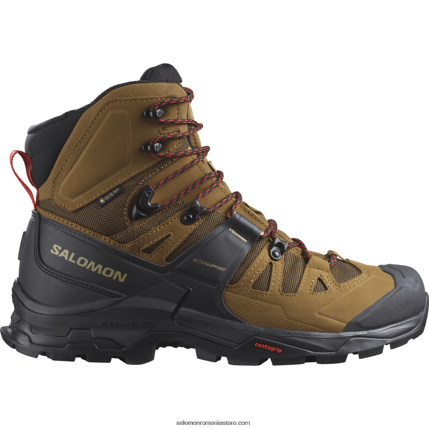 Salomon cauciuc/negru/rosu aprins ghete de drumeție din piele pentru bărbați - quest 4 gore-tex 6D8X2J4