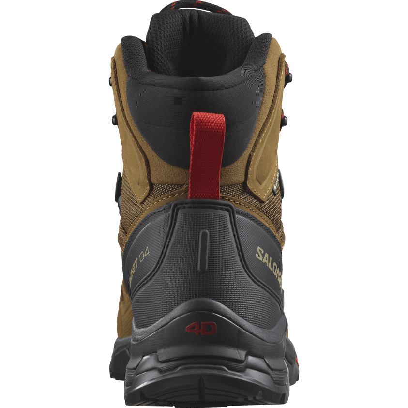 Salomon cauciuc/negru/rosu aprins ghete de drumeție din piele pentru bărbați - quest 4 gore-tex 6D8X2J4