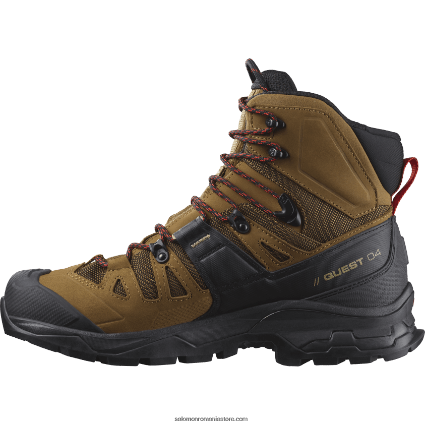 Salomon cauciuc/negru/rosu aprins ghete de drumeție din piele pentru bărbați - quest 4 gore-tex 6D8X2J4