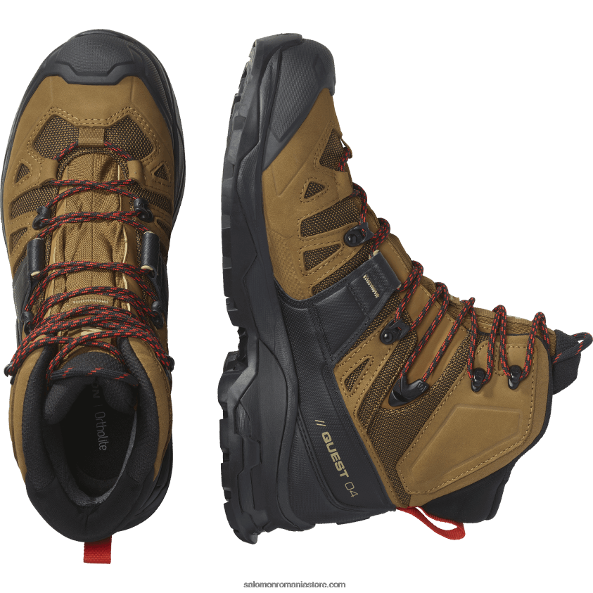 Salomon cauciuc/negru/rosu aprins ghete de drumeție din piele pentru bărbați - quest 4 gore-tex 6D8X2J4