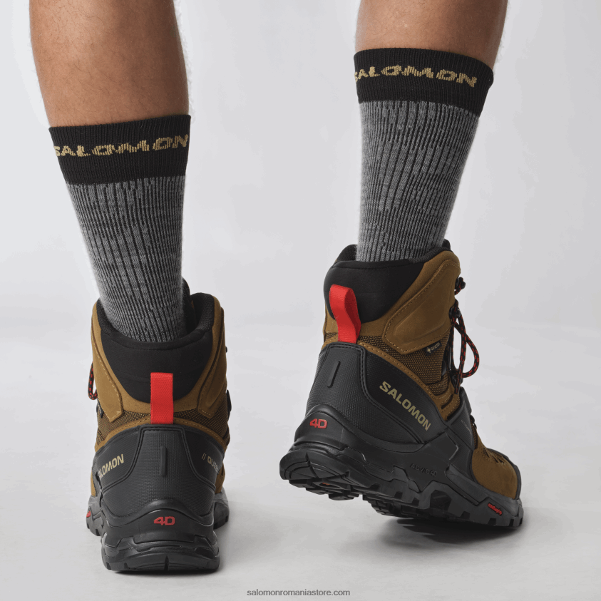 Salomon cauciuc/negru/rosu aprins ghete de drumeție din piele pentru bărbați - quest 4 gore-tex 6D8X2J4