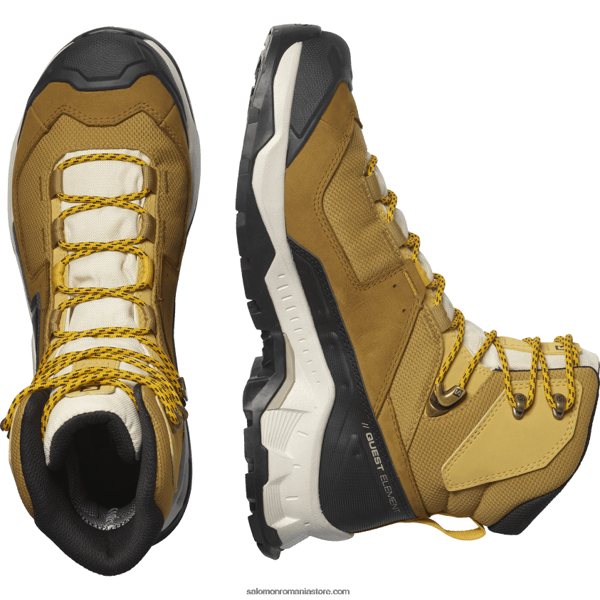 Salomon chimen/nisip albit/șofran ghete de drumeție din piele pentru bărbați - quest element gore-tex 6D8X2J50