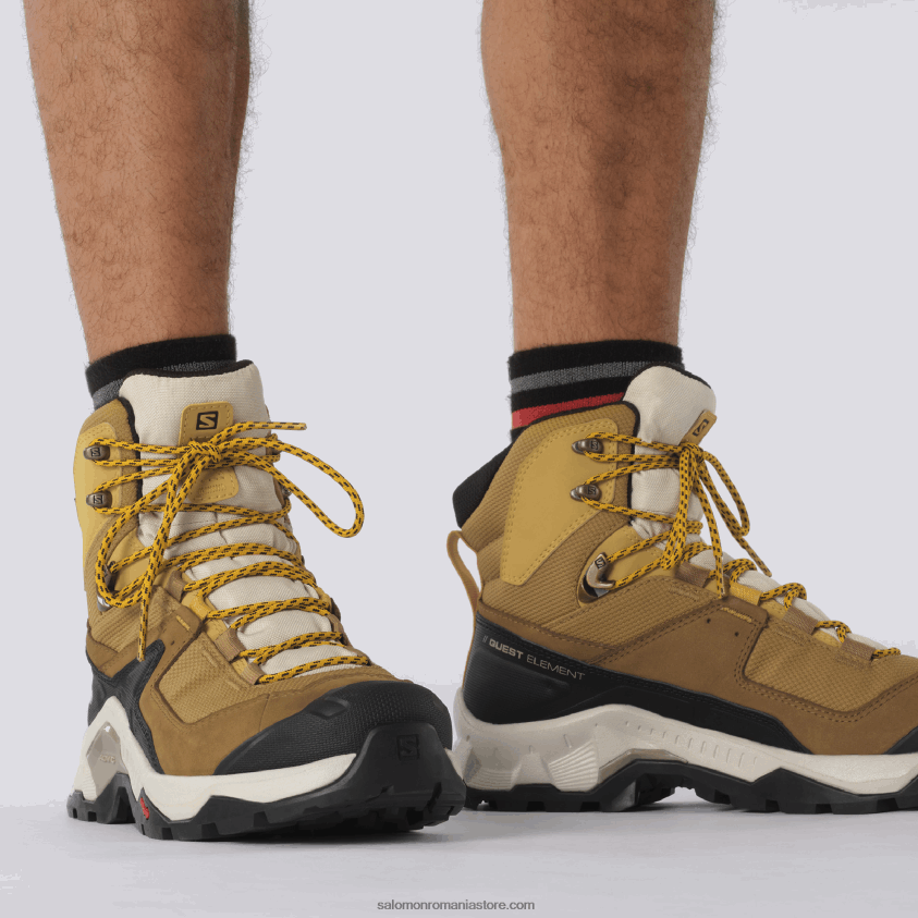 Salomon chimen/nisip albit/șofran ghete de drumeție din piele pentru bărbați - quest element gore-tex 6D8X2J50