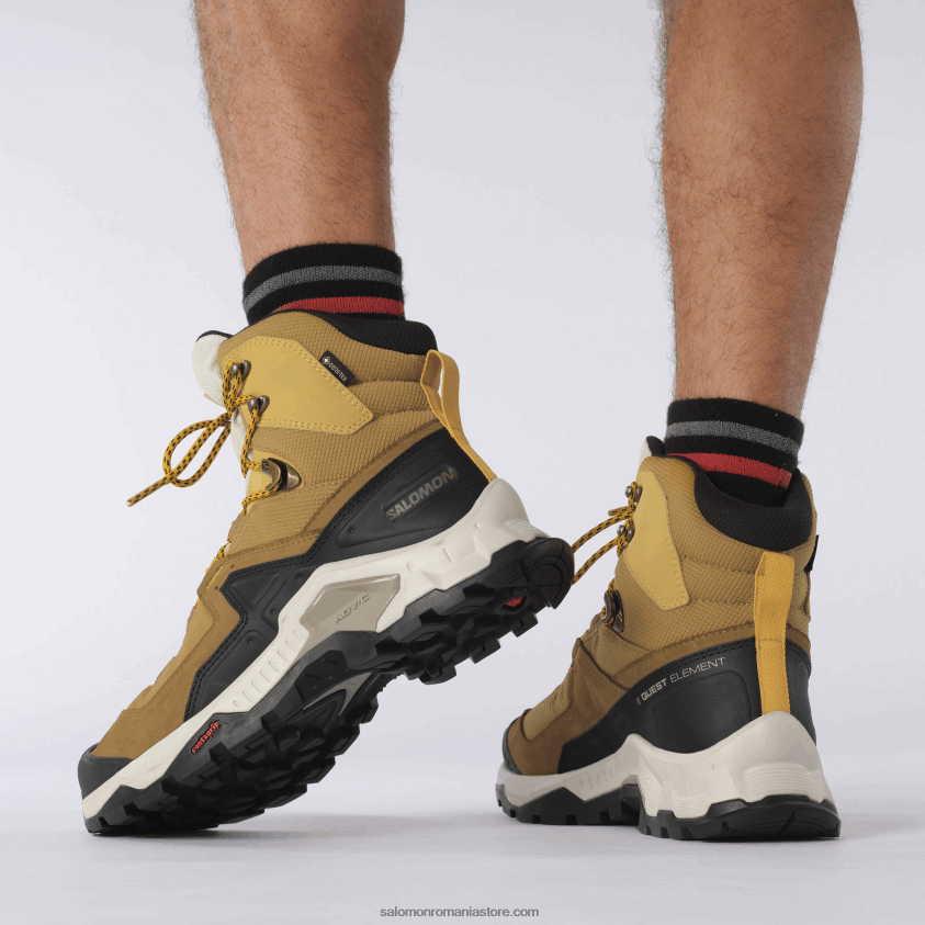 Salomon chimen/nisip albit/șofran ghete de drumeție din piele pentru bărbați - quest element gore-tex 6D8X2J50