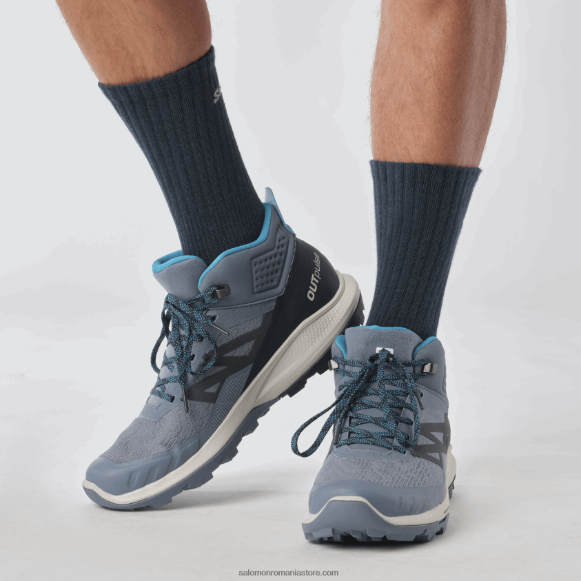 Salomon china blue/carbon/roca lunară ghete de drumeție pentru bărbați - outpulse mid gore-tex 6D8X2J32