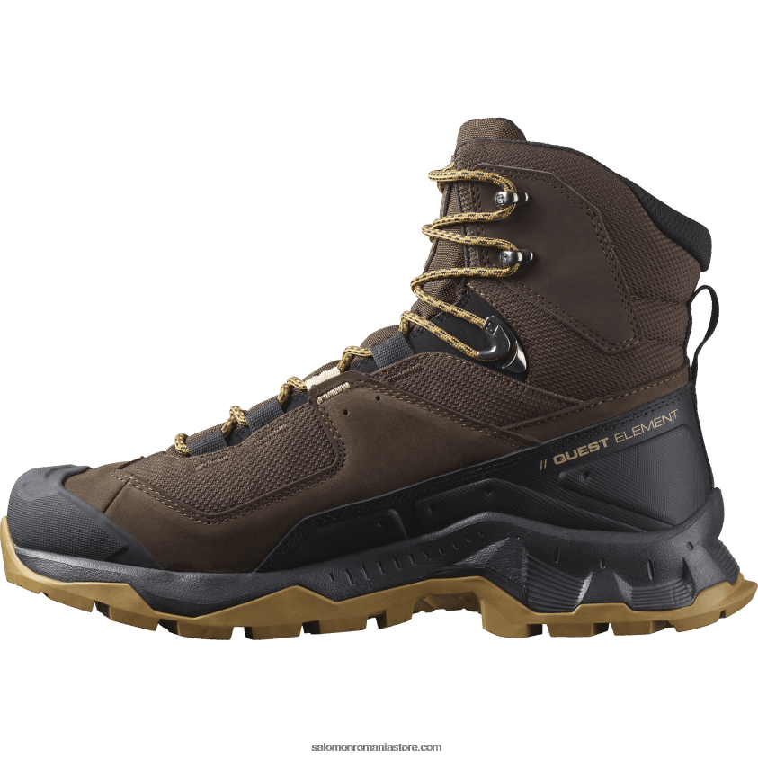 Salomon delicios/negru/aur plictisitor ghete de drumeție din piele pentru bărbați - quest element gore-tex 6D8X2J49