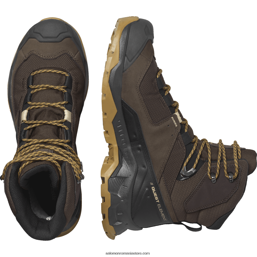 Salomon delicios/negru/aur plictisitor ghete de drumeție din piele pentru bărbați - quest element gore-tex 6D8X2J49