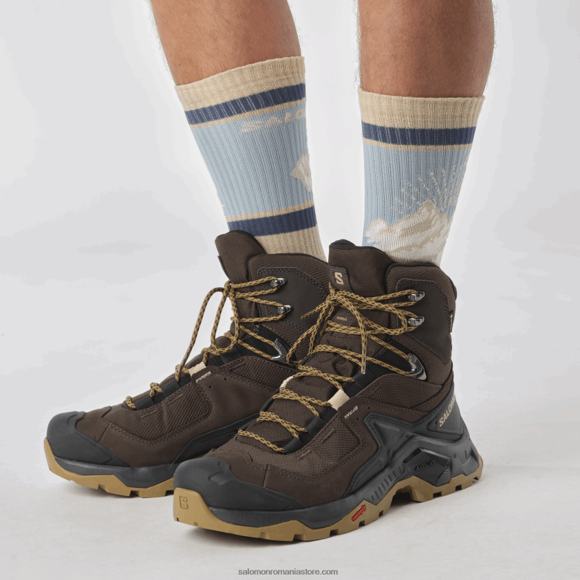 Salomon delicios/negru/aur plictisitor ghete de drumeție din piele pentru bărbați - quest element gore-tex 6D8X2J49