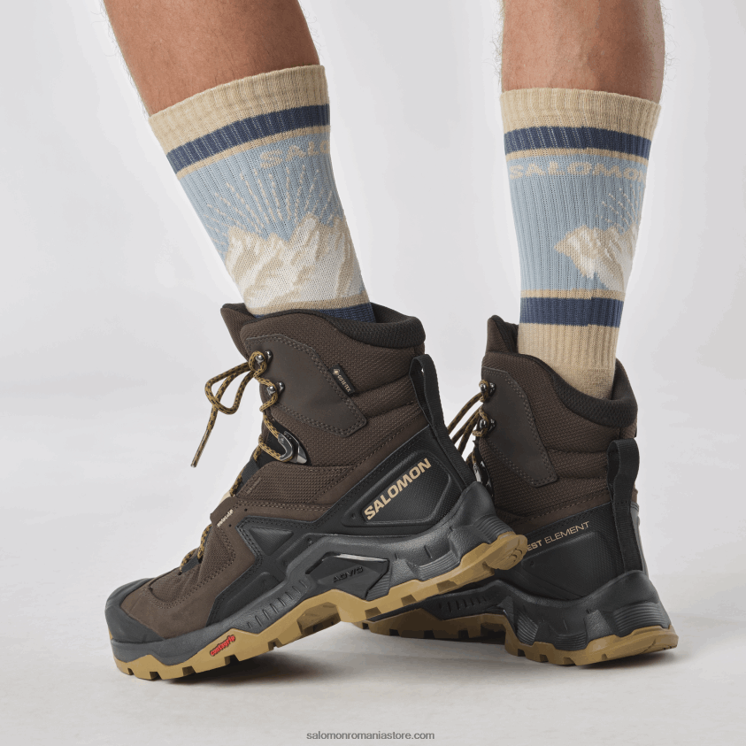Salomon delicios/negru/aur plictisitor ghete de drumeție din piele pentru bărbați - quest element gore-tex 6D8X2J49