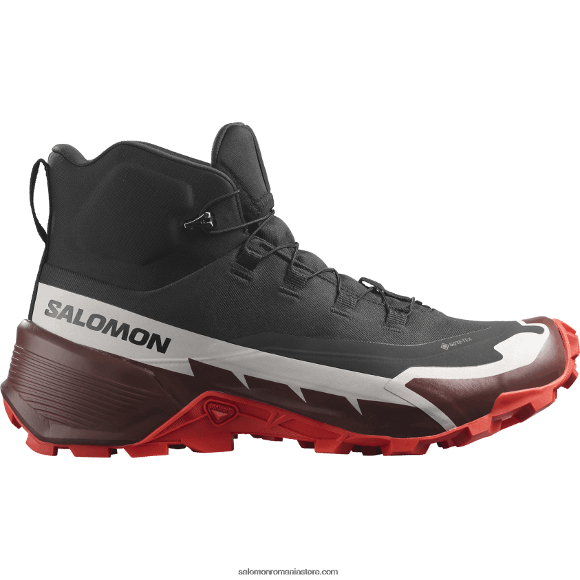 Salomon neagră/ciocolată amară/roșu aprins ghete de drumeție pentru bărbați - cross hike 2 mid gore-tex 6D8X2J34