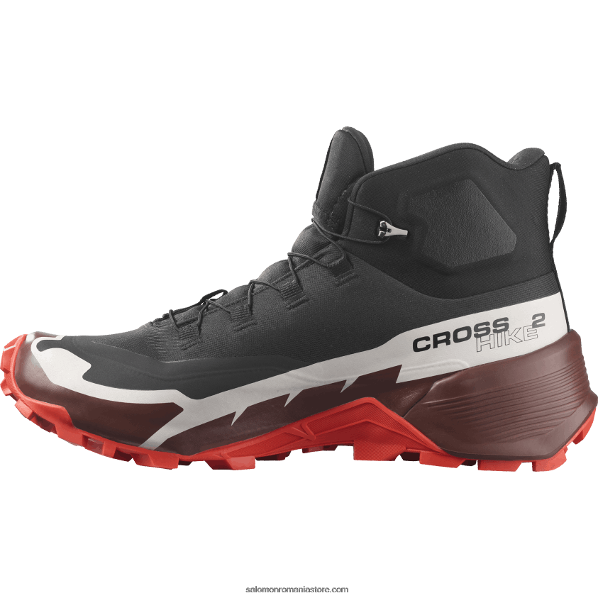 Salomon neagră/ciocolată amară/roșu aprins ghete de drumeție pentru bărbați - cross hike 2 mid gore-tex 6D8X2J34