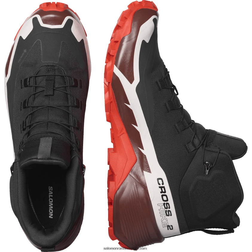 Salomon neagră/ciocolată amară/roșu aprins ghete de drumeție pentru bărbați - cross hike 2 mid gore-tex 6D8X2J34