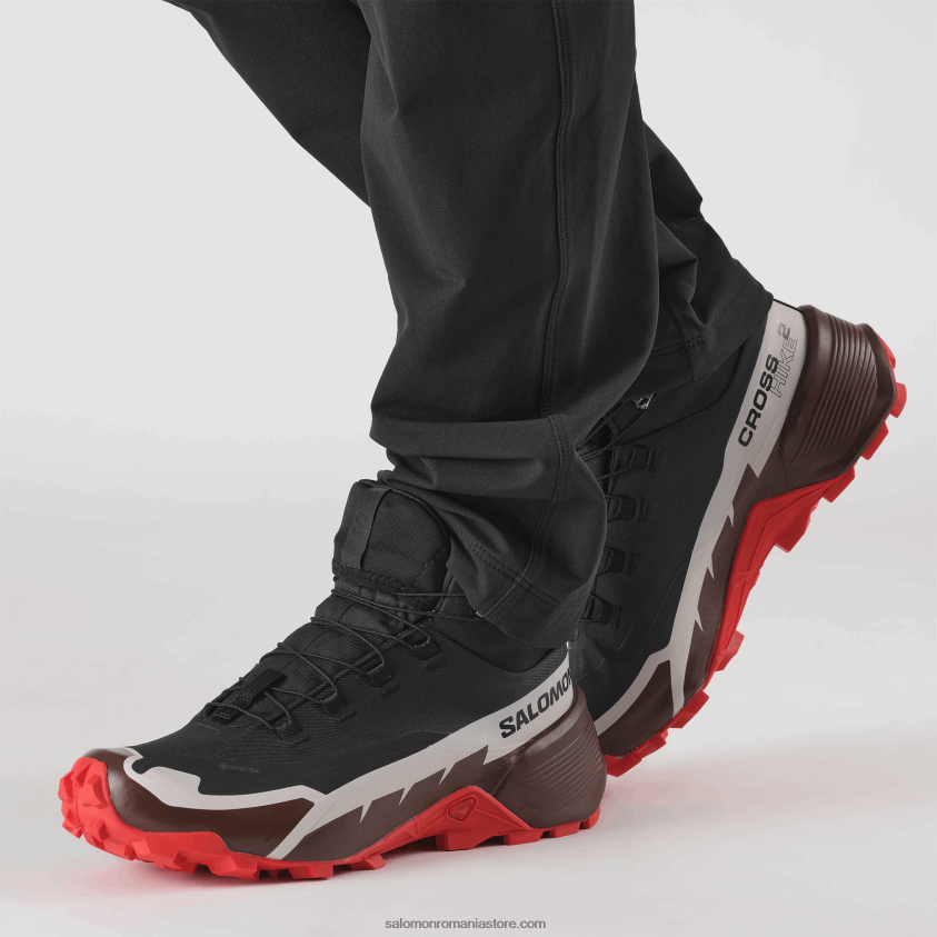 Salomon neagră/ciocolată amară/roșu aprins ghete de drumeție pentru bărbați - cross hike 2 mid gore-tex 6D8X2J34