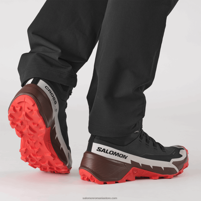 Salomon neagră/ciocolată amară/roșu aprins ghete de drumeție pentru bărbați - cross hike 2 mid gore-tex 6D8X2J34