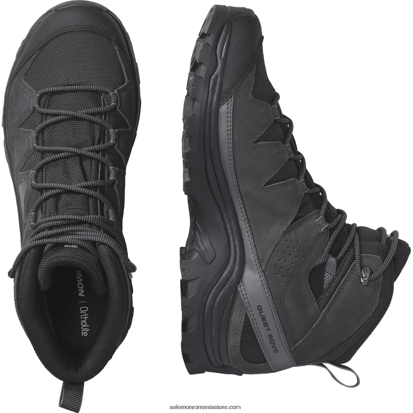 Salomon negru/fantomă/magnet ghete de drumeție din piele pentru bărbați - quest rove gore-tex 6D8X2J53