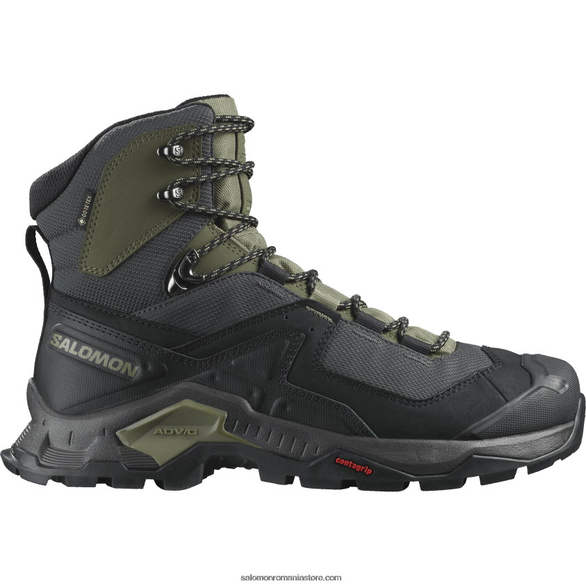 Salomon negru/verde lichen profund/noapte măsliniu ghete de drumeție din piele pentru bărbați - quest element gore-tex 6D8X2J51