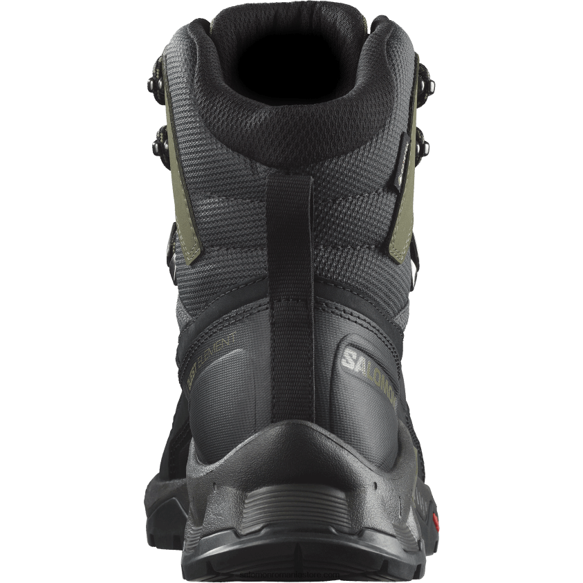 Salomon negru/verde lichen profund/noapte măsliniu ghete de drumeție din piele pentru bărbați - quest element gore-tex 6D8X2J51