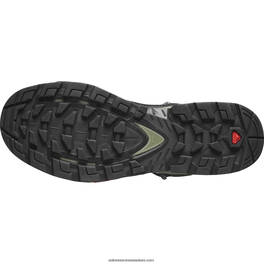 Salomon negru/verde lichen profund/noapte măsliniu ghete de drumeție din piele pentru bărbați - quest element gore-tex 6D8X2J51