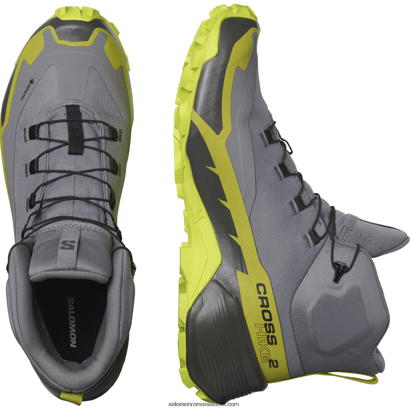 Salomon nuanță liniștită/lai acid/lai auriu ghete de drumeție pentru bărbați - cross hike 2 mid gore-tex 6D8X2J35
