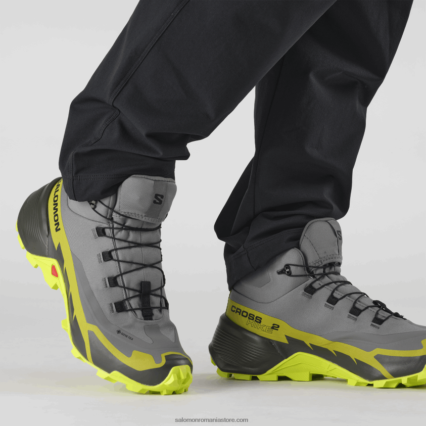 Salomon nuanță liniștită/lai acid/lai auriu ghete de drumeție pentru bărbați - cross hike 2 mid gore-tex 6D8X2J35