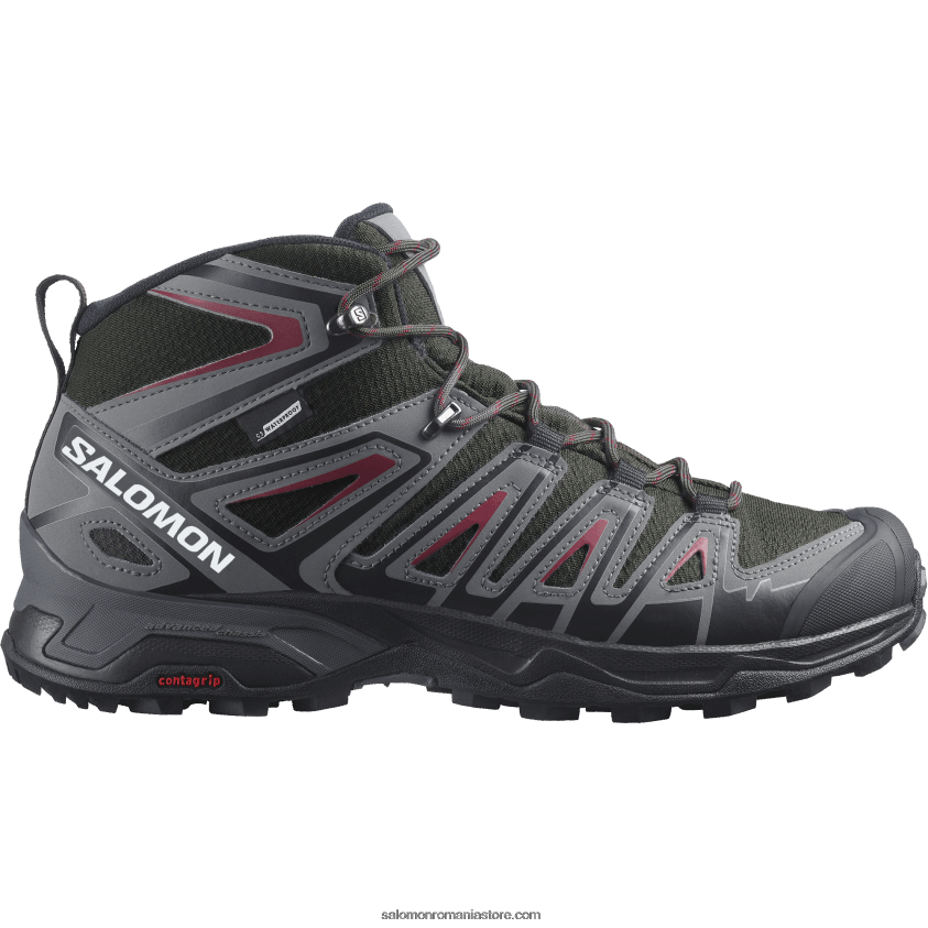 Salomon turbă/nuanță liniștită/roșu bicicletă ghete de drumeție pentru bărbați - x ultra pioneer mid clima waterproof 6D8X2J39