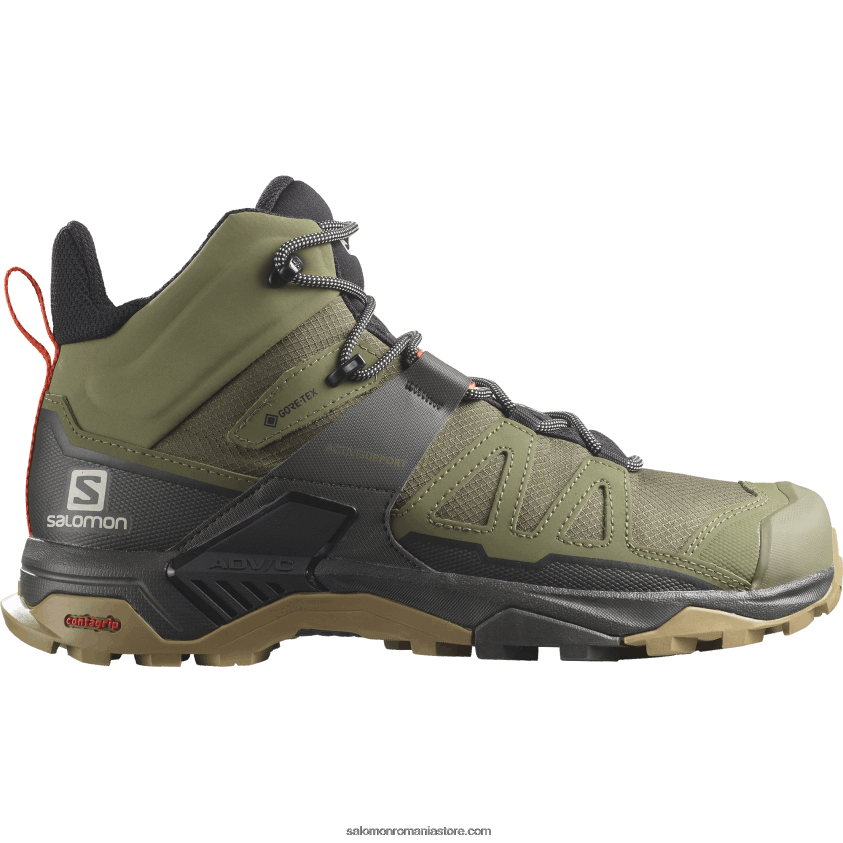 Salomon verde lichen profund/turbă/varec ghete de drumeție pentru bărbați - x ultra 4 mid wide gore-tex 6D8X2J43