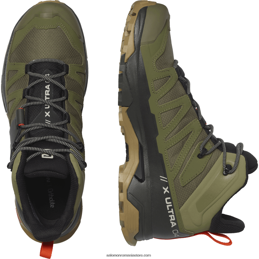 Salomon verde lichen profund/turbă/varec ghete de drumeție pentru bărbați - x ultra 4 mid wide gore-tex 6D8X2J43