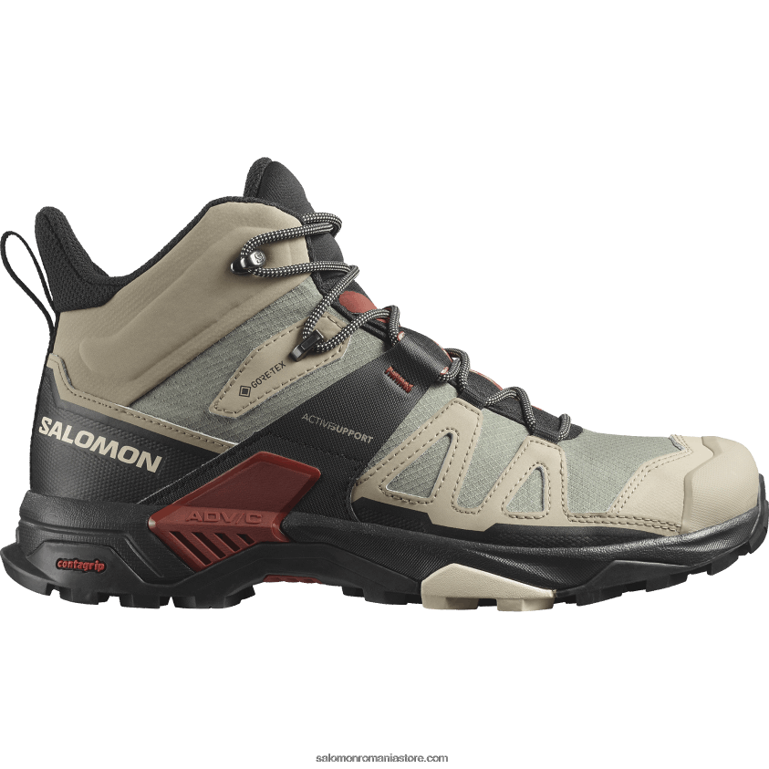Salomon vintage kaki/negru/henna ars ghete de drumeție pentru bărbați - x ultra 4 mid gore-tex 6D8X2J11