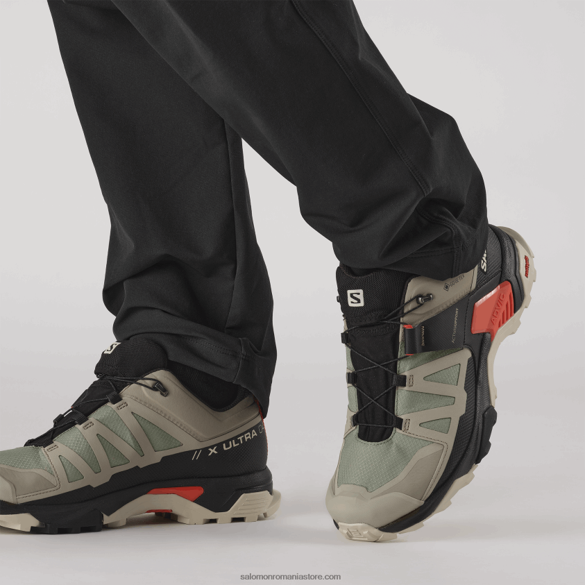 Salomon vintage kaki/negru/roșii cherry pantofi de drumeție pentru bărbați - x ultra 4 gore-tex 6D8X2J18