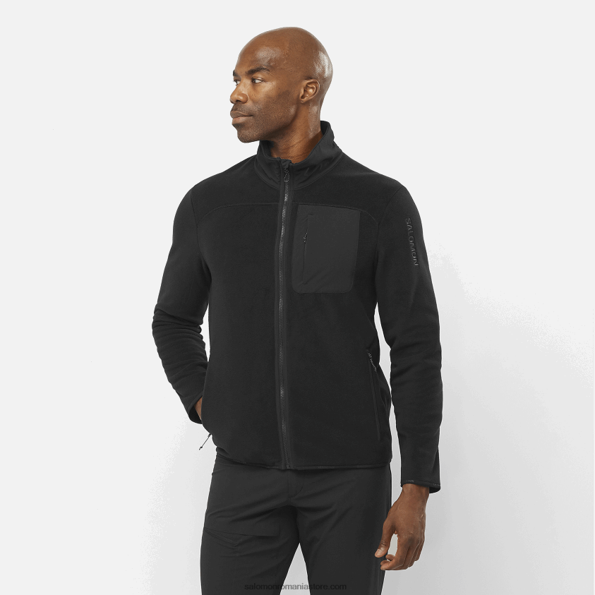 Salomon negru adânc jachetă pentru bărbați cu fermoar întreg strat intermediar - outline polartec 6D8X2J535