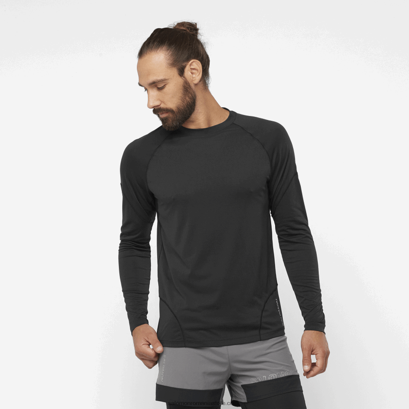 Salomon negru adânc tricou bărbați cu mânecă lungă - cross run 6D8X2J539
