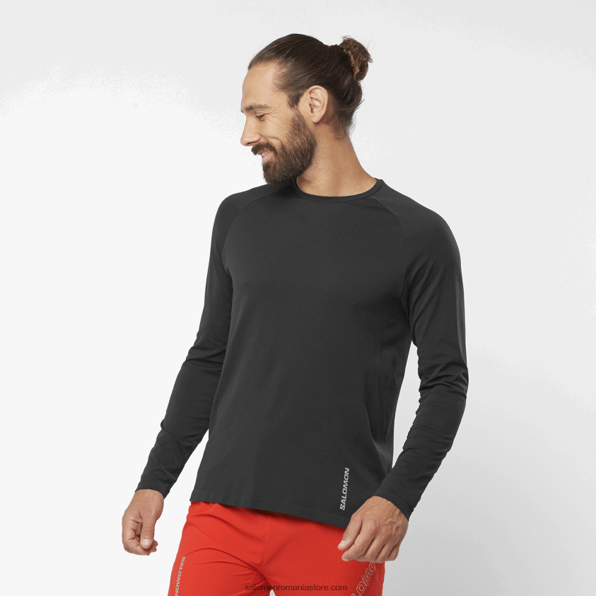 Salomon negru adânc tricou cu mânecă lungă pentru bărbați - sense cusături aero 6D8X2J230
