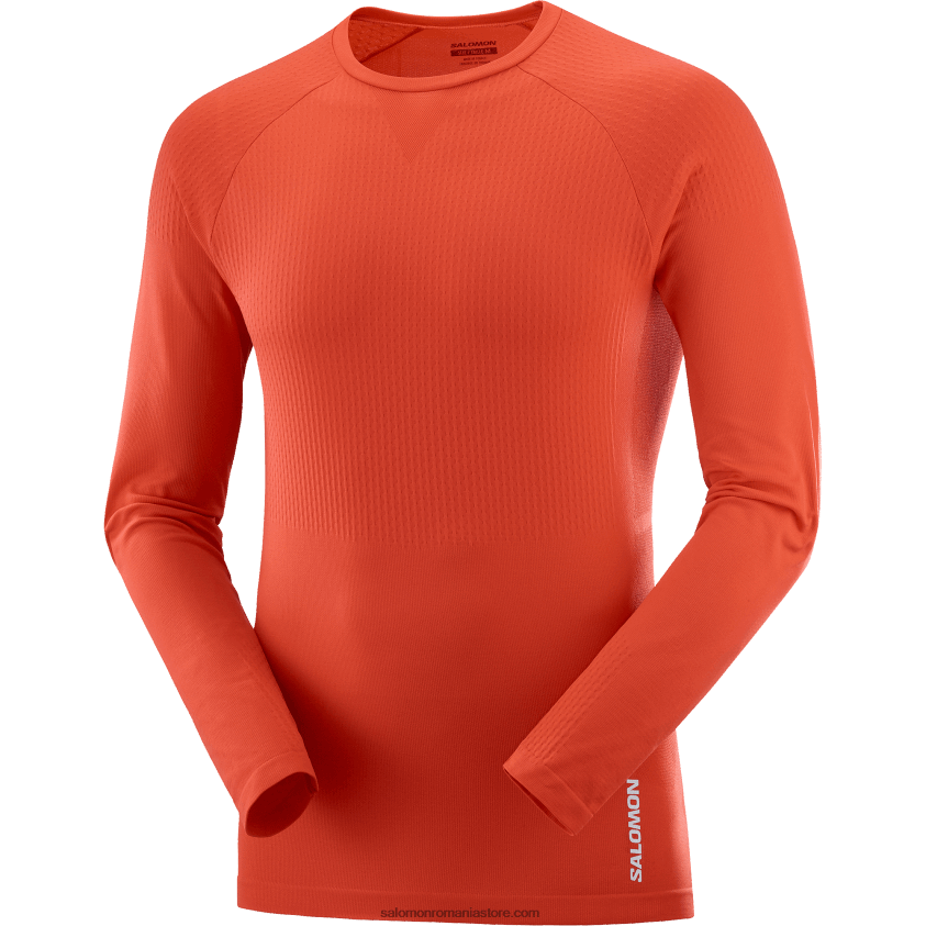 Salomon roșu aprins tricou cu mânecă lungă pentru bărbați - sense cusături aero 6D8X2J231
